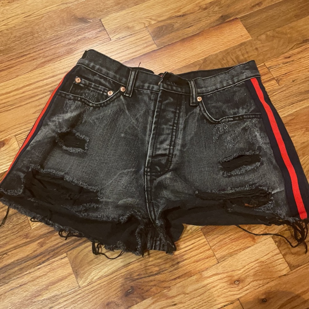 High waisted black jean shorts